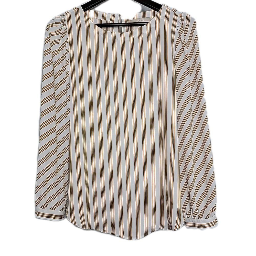 LOFT Women’s‎ Long Sleeve Striped Blouse White Gold Size Medium M